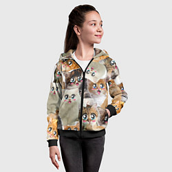 Толстовка на молнии детская Много кошек с большими анимэ глазами, цвет: 3D-черный — фото 2