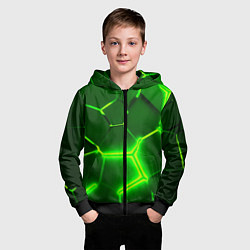 Толстовка на молнии детская 3D ПЛИТЫ НЕОН NEON GREEN HEXAGON РАЗЛОМ, цвет: 3D-черный — фото 2