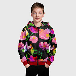 Толстовка на молнии детская Цветочный узор Floral pattern, цвет: 3D-красный — фото 2