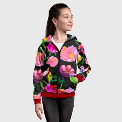 Толстовка на молнии детская Цветочный узор Floral pattern, цвет: 3D-красный — фото 2