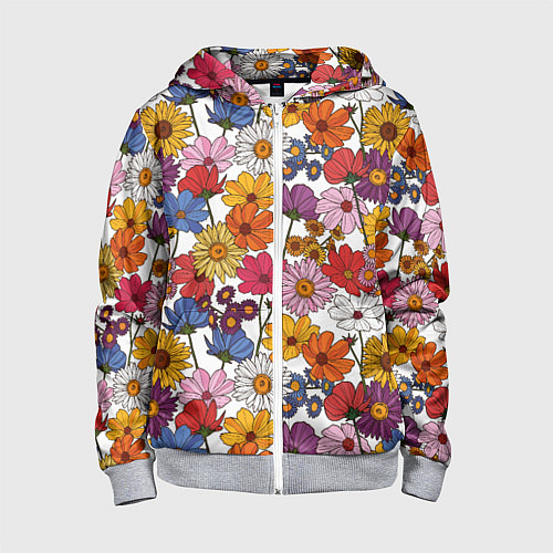 Детская толстовка на молнии Полевые Цветы на белом фоне / 3D-Меланж – фото 1