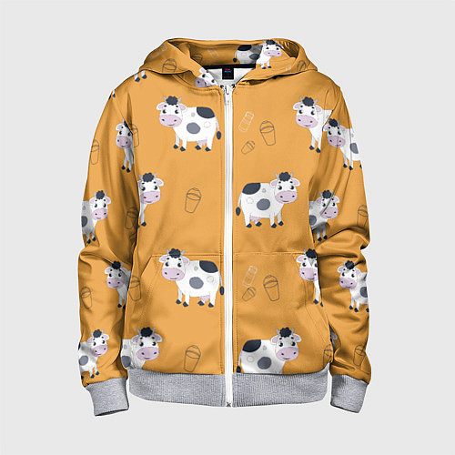 Детская толстовка на молнии Веселые коровки с ведрами молока / 3D-Меланж – фото 1
