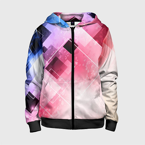 Детская толстовка на молнии Розово-голубая абстрактная геометрия / 3D-Черный – фото 1