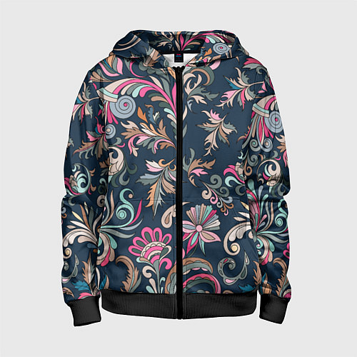 Детская толстовка на молнии Холодная хохлома / 3D-Черный – фото 1