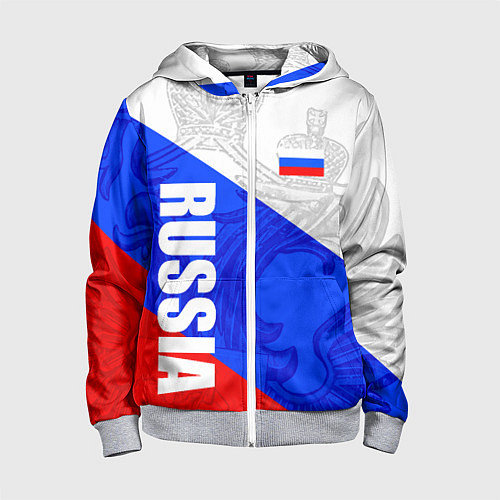 Детская толстовка на молнии RUSSIA - SPORTWEAR - ТРИКОЛОР / 3D-Меланж – фото 1