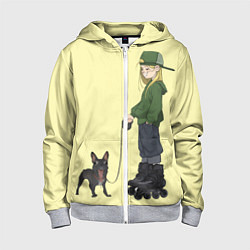 Толстовка на молнии детская Девочка и собака-улыбака, цвет: 3D-меланж