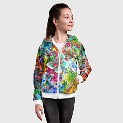 Толстовка на молнии детская Яркое безумие Бабочки, кляксы, граффити, цвет: 3D-белый — фото 2