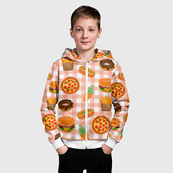 Толстовка на молнии детская PIZZA DONUT BURGER FRIES ICE CREAM pattern, цвет: 3D-белый — фото 2