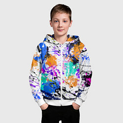 Толстовка на молнии детская Брызги и мазки разноцветных красок на белом фоне, цвет: 3D-белый — фото 2