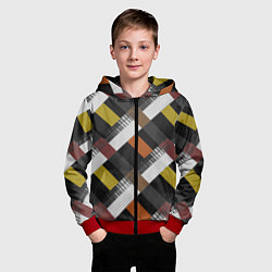 Толстовка на молнии детская Коричнево-горчичный с серым полосатый пэчворк, цвет: 3D-красный — фото 2