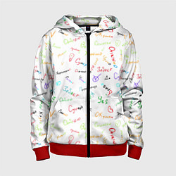 Толстовка на молнии детская Слова поддержки, цвет: 3D-красный