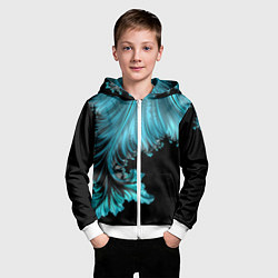 Толстовка на молнии детская Черный с голубым неоновый фрактал Ледяная абстракц, цвет: 3D-белый — фото 2