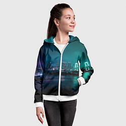 Толстовка на молнии детская Неоновый город с рекой - Светло-зелёный, цвет: 3D-белый — фото 2