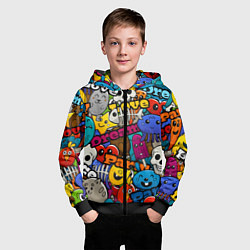Толстовка на молнии детская Красочный паттерн из мультяшных героев, цвет: 3D-черный — фото 2