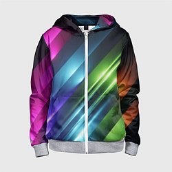 Толстовка на молнии детская Неоновые линии во тьме - Синий, цвет: 3D-меланж
