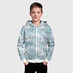 Толстовка на молнии детская Голубые листья пальмы на белом, цвет: 3D-белый — фото 2