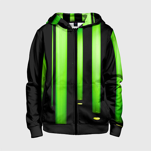 Детская толстовка на молнии Абстрактные неоновые колбы с кислотой - Зелёный / 3D-Черный – фото 1
