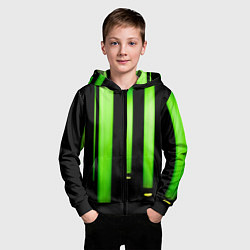 Толстовка на молнии детская Абстрактные неоновые колбы с кислотой - Зелёный, цвет: 3D-черный — фото 2