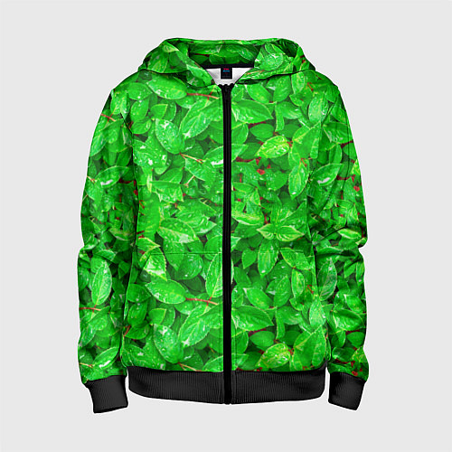 Детская толстовка на молнии Зелёные листья - текстура / 3D-Черный – фото 1