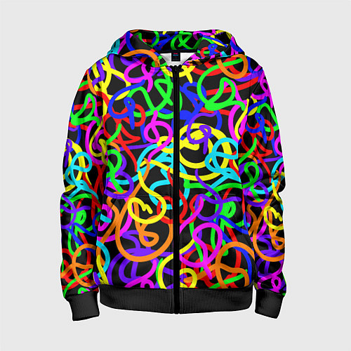 Детская толстовка на молнии Неоновый беспорядок / 3D-Черный – фото 1