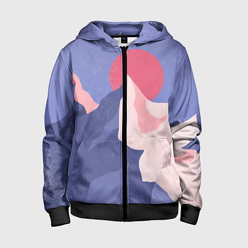 Детская толстовка на молнии Пейзаж гор и леса в стиле ретро / 3D-Черный – фото 1