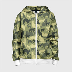 Детская толстовка на молнии Кошачий камуфляж в зеленой гамме