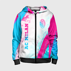 Детская толстовка на молнии AC Milan neon gradient style: символ и надпись вер