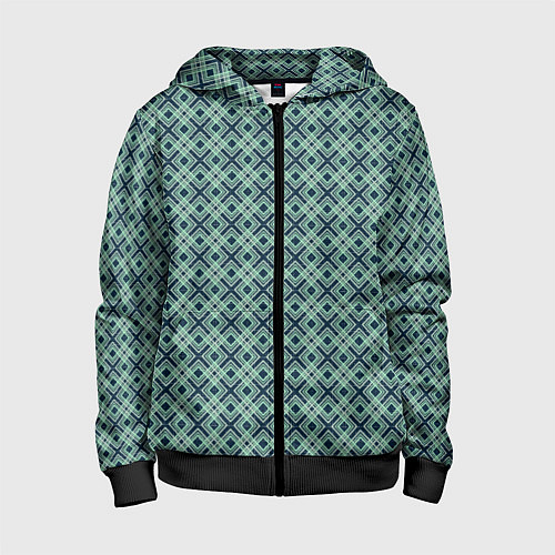Детская толстовка на молнии Геометрический бирюзовый узор на текстурированном / 3D-Черный – фото 1