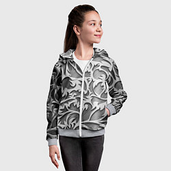 Толстовка на молнии детская Растительный орнамент - резьба по дереву, цвет: 3D-меланж — фото 2