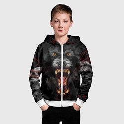 Толстовка на молнии детская Злой волк с открытой пастью, цвет: 3D-белый — фото 2