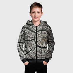 Толстовка на молнии детская Кольца сгоревшего ствола дерева, цвет: 3D-черный — фото 2