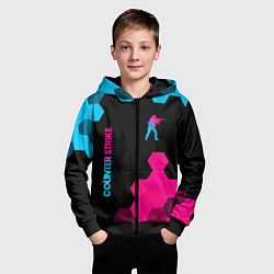 Толстовка на молнии детская Counter Strike - neon gradient: символ и надпись в, цвет: 3D-черный — фото 2