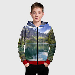 Толстовка на молнии детская Прозрачное горное озеро, цвет: 3D-красный — фото 2