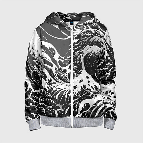Детская толстовка на молнии Черно-белые волны / 3D-Меланж – фото 1