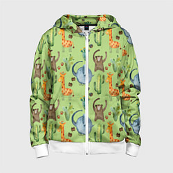 Детская толстовка на молнии Африканские животные - слон обезьянка жираф