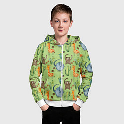 Толстовка на молнии детская Африканские животные - слон обезьянка жираф, цвет: 3D-белый — фото 2