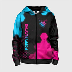 Толстовка на молнии детская Poppy Playtime - neon gradient: символ и надпись в, цвет: 3D-черный