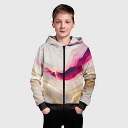 Толстовка на молнии детская Золотые и розовые мраморные узоры, цвет: 3D-черный — фото 2