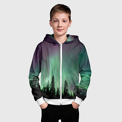 Толстовка на молнии детская Сияние над лесом, цвет: 3D-белый — фото 2