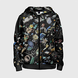 Толстовка на молнии детская Пластиковый мусор - всякая всячина!, цвет: 3D-черный