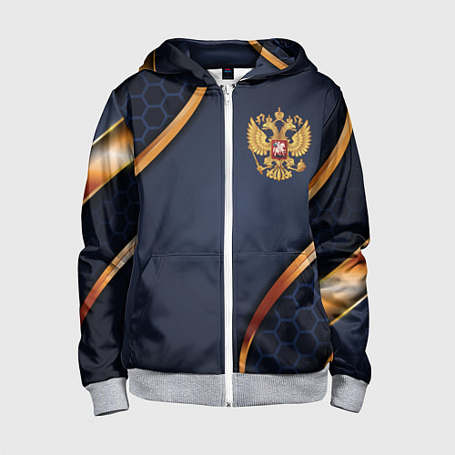 Детская толстовка на молнии Blue & gold герб России / 3D-Меланж – фото 1
