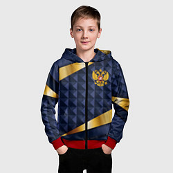 Толстовка на молнии детская Золотой герб России на объемном синим фоне, цвет: 3D-красный — фото 2
