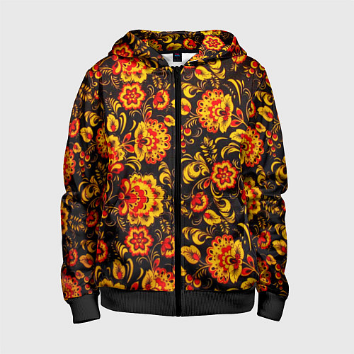 Детская толстовка на молнии Хохлома роспись / 3D-Черный – фото 1