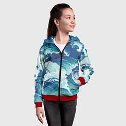 Толстовка на молнии детская Несущиеся морские волны, цвет: 3D-красный — фото 2