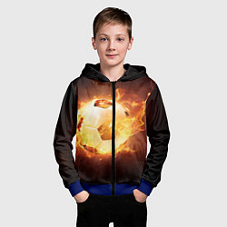 Толстовка на молнии детская Футбольный мяч огонь, цвет: 3D-синий — фото 2