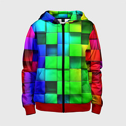 Толстовка на молнии детская Цветные неоновые кубы, цвет: 3D-красный