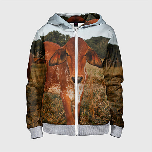 Детская толстовка на молнии Коровка на поле / 3D-Меланж – фото 1