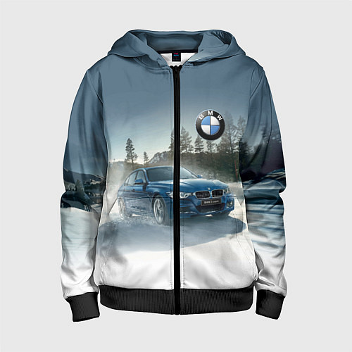 Детская толстовка на молнии Крутая бэха мчится по лесной дороге / 3D-Черный – фото 1