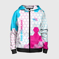 Детская толстовка на молнии Dead by Daylight neon gradient style: надпись, сим