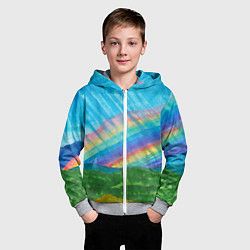Толстовка на молнии детская Летний дождь радуга, цвет: 3D-меланж — фото 2